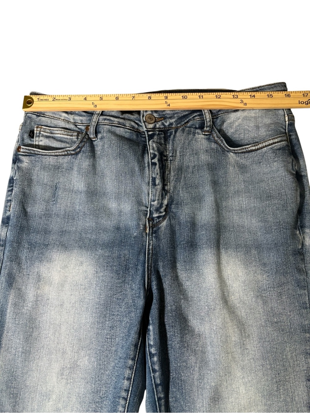 Judy Blue High Rise Flare Denim Jeans Release Hem Retro Boho JB88486 Size 15/32 - Picture 14 of 16